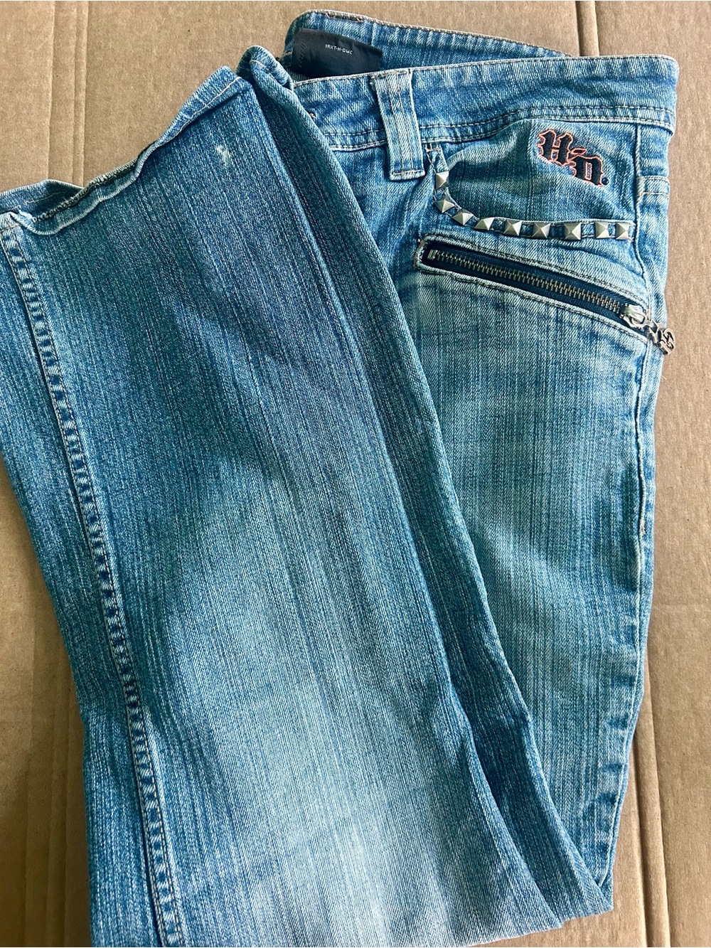 Harley Davidson Vintage Blue Studded Zip Pocket Jeans